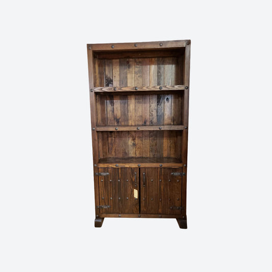 OAK WOOD CABINET WITH DRAWERS AND HAMMERED ACCENTS -SK (SKU 1017)