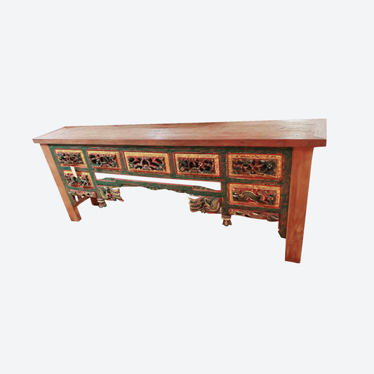 LARGE TEAK ENTRANCE PAINTED CONSOLE TABLE -SK- SKU 1035