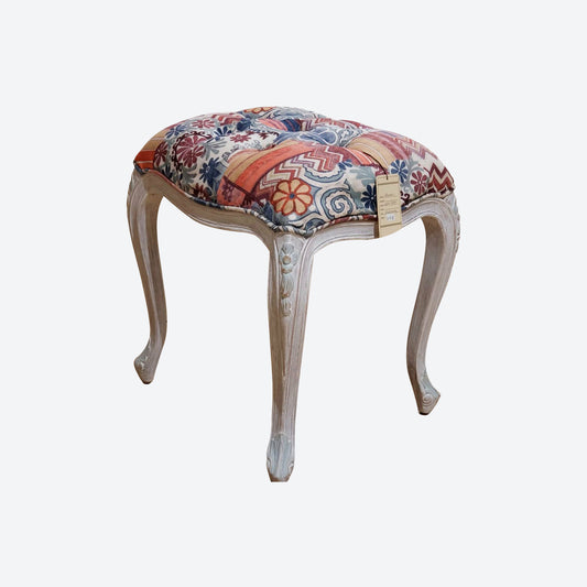 Multicolor Organic Canvas Fabric Vanity Stool (White Cedar Legs) -SK (SKU 1165)