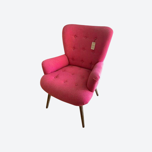 Pink Organic Canvas Fabric Tufted Chair With Cedar Wood Frame And Legs -SK- SKU 1160