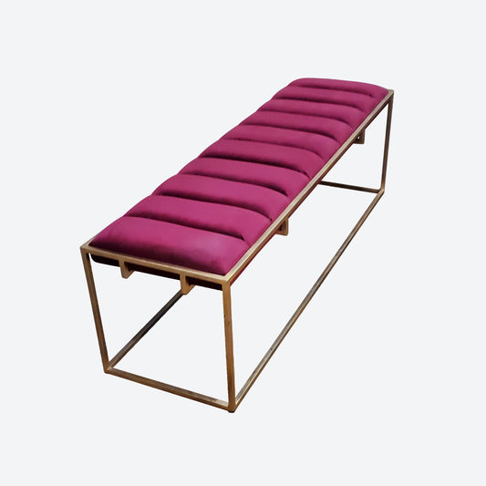 RED PANELED VELVET BENCH WITH METAL BASE AND LEGS - SK (SKU 1168)